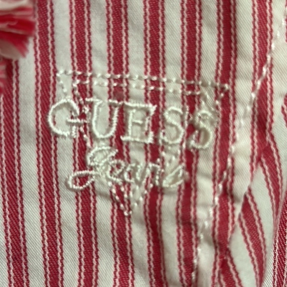 Guess Jeans Stretch Long-sleeved V-Neck Button down Shirt Red|White Stripes XS - Picture 4 of 7